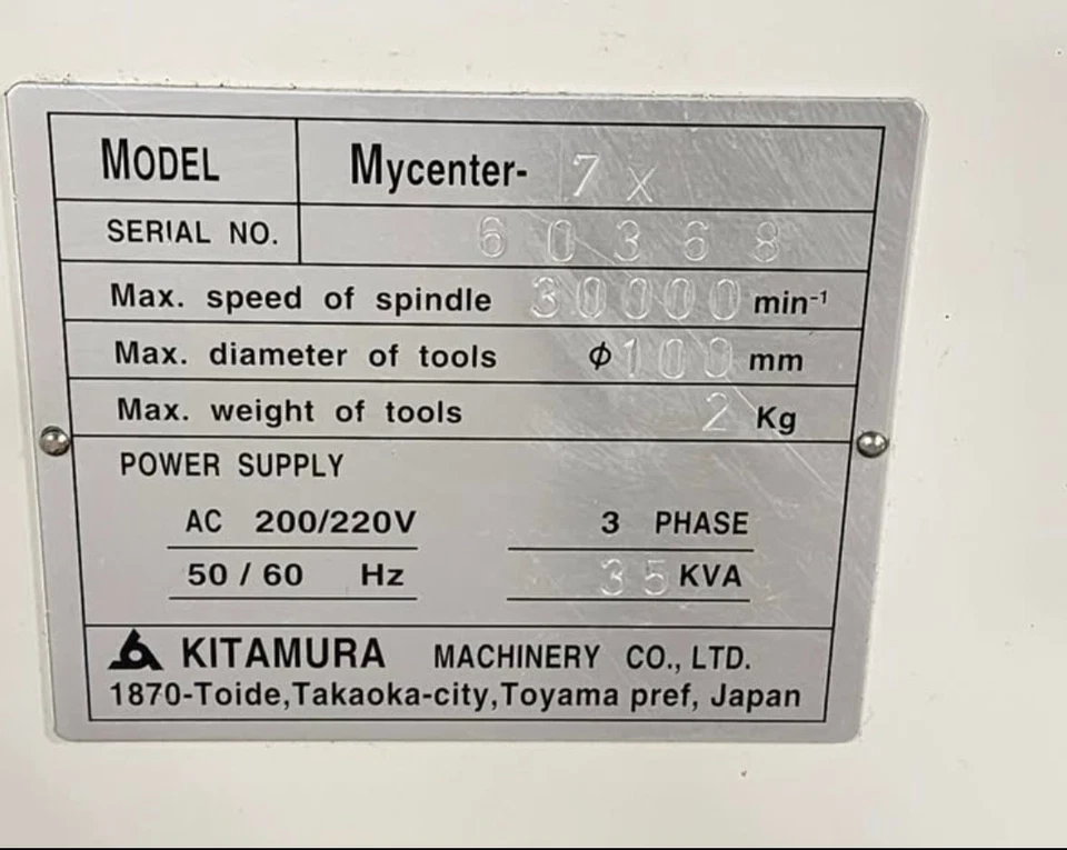 Kitamura Mycenter 7X VERTICAL MACHINING CENTER w 4-Axis table; Fanuc 16iMB Cont - Image 4 of 4