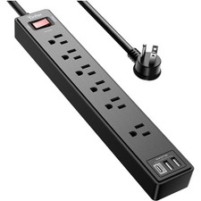 6Ft Power Strip Surge Protector - Extension Cord with 6 AC Outlets and 3 USB ...
