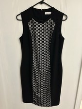 Calvin Klein Sleeveless Black Dress with Geometric Pattern Size 6 Make Offer!
