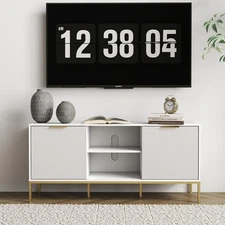 GDFStudio - Modern TV Stand With Wave-Design Doors, Open Shelf And Adjustable