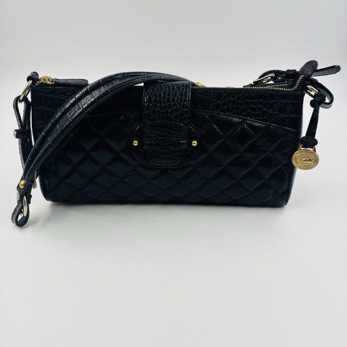 Brahmin Quilted & Black Croc Embossed Leather Shoulder Bag Y2K Chic Quiet Luxury - Picture 1 of 21