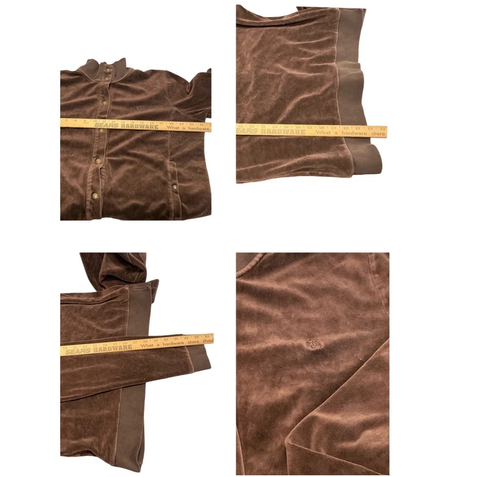 Conjunto de chándal de terciopelo Ralph Lauren chaqueta marrón pantalones campana salón Y2K Foto 3 de 4