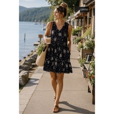 Toad&Co Marley Tiered SLEEVELESS MINI Dress Floral WOMEN MEDIUM ORGANIC 2024
