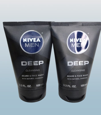 NIVEA MEN DEEP CLEANSING BEARD & FACE WASH 3.3 OZ NWOB LOT OF 2