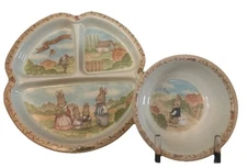 VTG PECO Children's Melamine Sweet Family Rabbit Divided Plate & Bowl