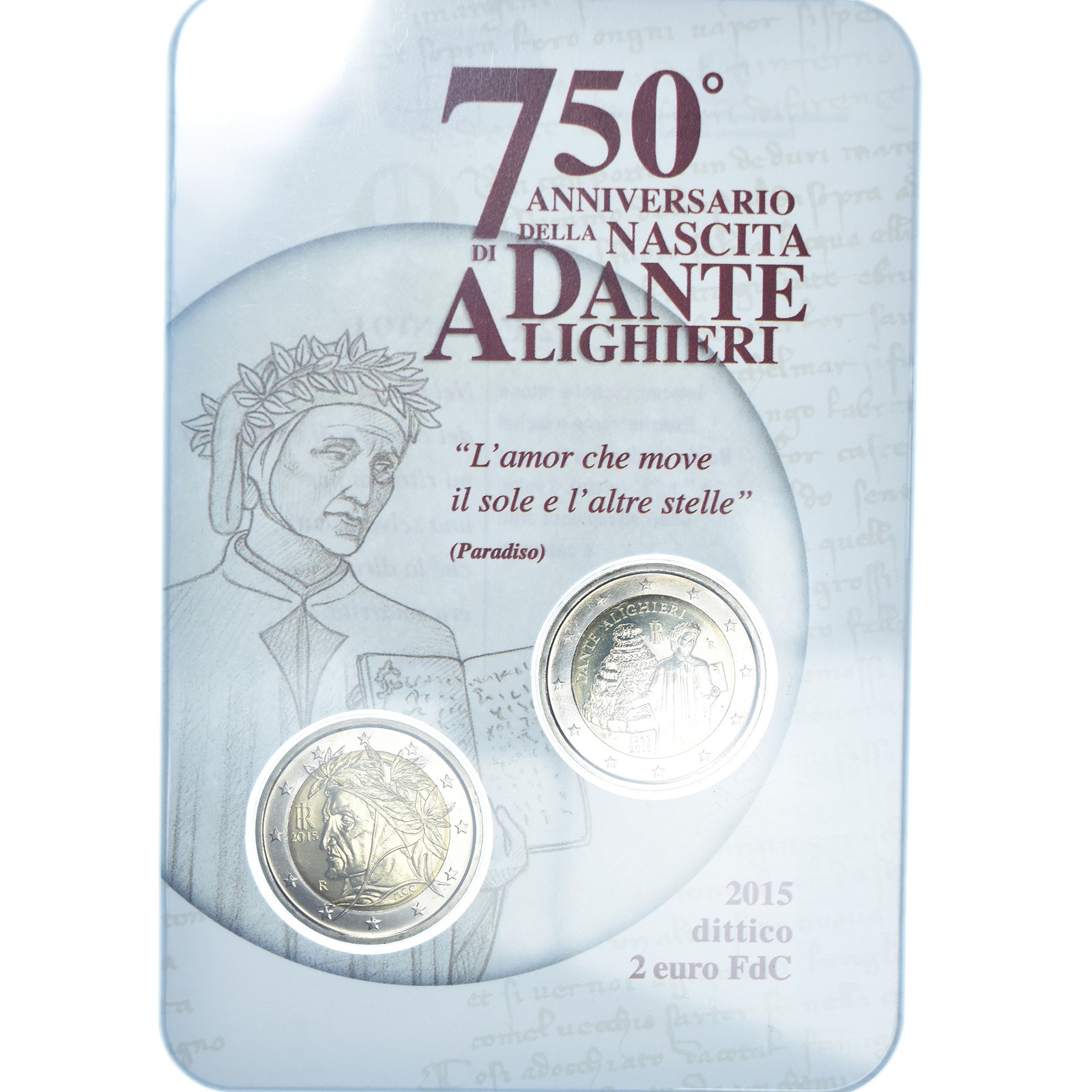 Italie, 2 Euro, Dante Alighieri, 2015, Rome, BU, FDC, Bimétallique