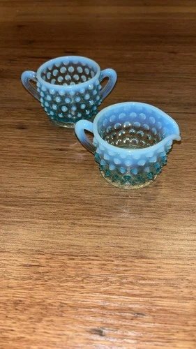 Vintage Fenton Blue Hobnail Milk & Sugar Dish