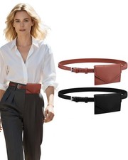 Mini Belt Bag Women PU Leather Belt Purse Small Waist Pouch Travel 2 PCS