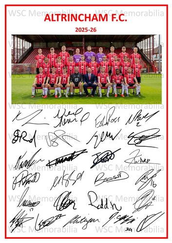 11925. 2025-26 Altrincham FC Signed Team Photo Sheet (PRINTED AUTOGRAPHS - A4)