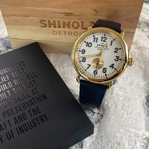 Nouveau Shinola le Runwell 41mm Cadran blanc Bracelet en cuir marine Hommes , Montre Quartz