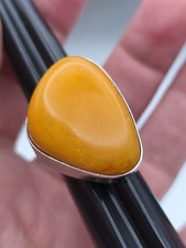 Vintage Sterling Silver 925 Egg Yolk Butterscotch Ring Amber Adjustable Size 9