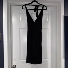 Old Navy Black Halter Dress Size M Plunge V Neck Empire Waist Y2K
