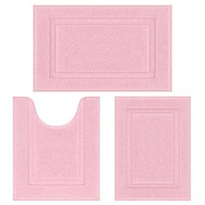 3 PCS Pink Bathroom Rug Set Non Slip Washable Soft Fluffy Absorbent Bath Mat