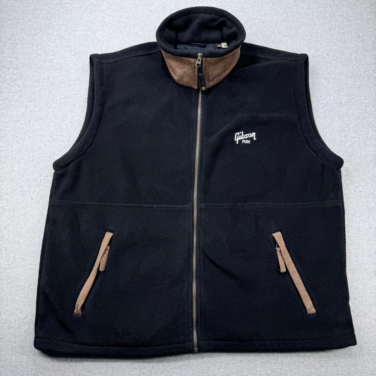 Gibson Guitars Fleece Vest Mens Large Black "Gibson Pure" Promotional VTG Y2K