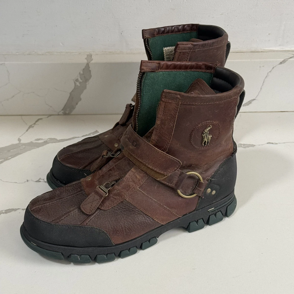 Polo Ralph Lauren Mens Size 12D Conquest II Boots Tan Leather Zip Duck Boots Vintage Polo Ralph Lauren Mens Conquest Hi II Double Zip  main image 3