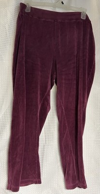 White Stag Women s Burgundy Velour Pull-On Pants XXL Plus Solid Flat Front