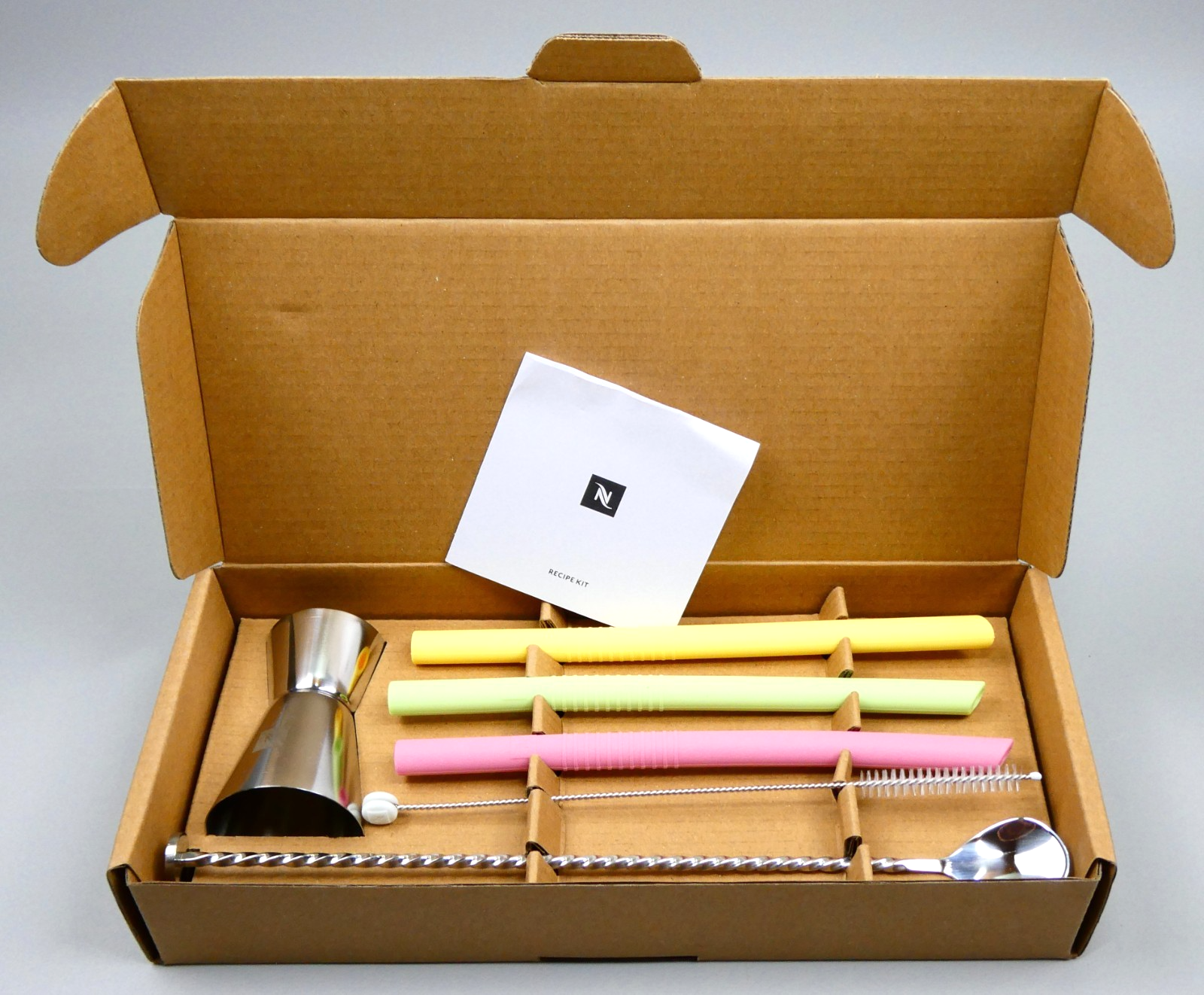 Nespresso Cocktail Recipe Kit Straw Set Jigger Spoon Brush - New Boxed