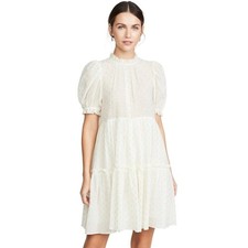 NWT Ulla Johnson Dhalia Dress Sz 4 Blanc White Metallic Gold Silk Cotton Tiered