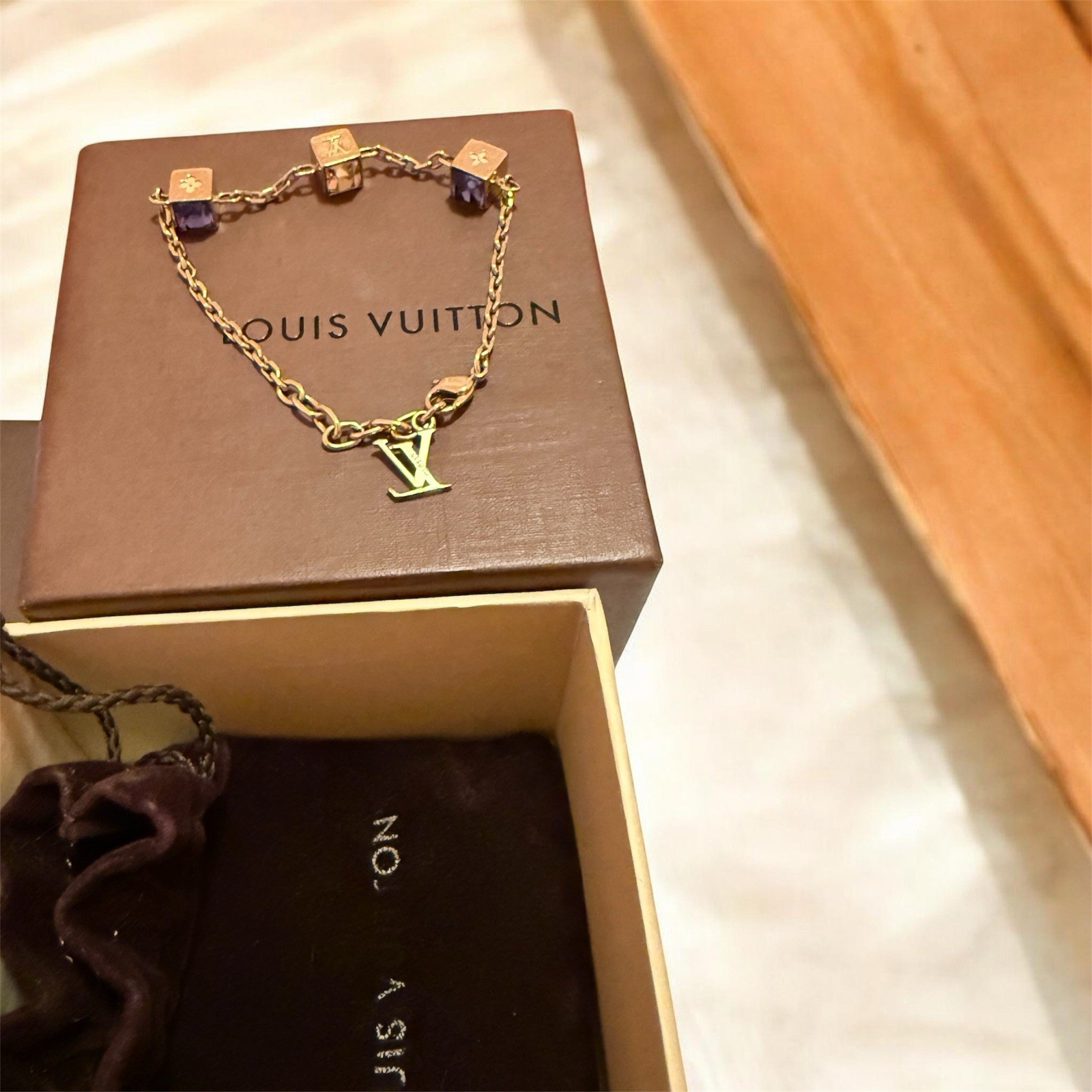 Louis Vuitton Cube Necklace And Bracelet Gold Tone Set. Box And Dust Bag Inc thumbnail 2