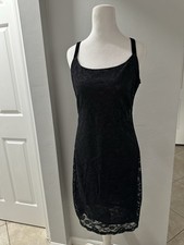 Vintage Carole Little Cocktail Dress Size M Black Lace Velvet Straps