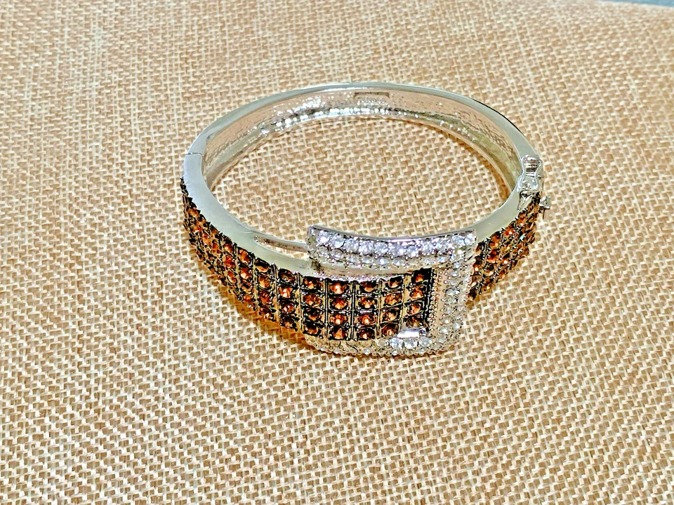 Real Collection by Adrienne Buckle Cuff Bracelet Topaz Crystal  Silver Tone - Image 3 of 4