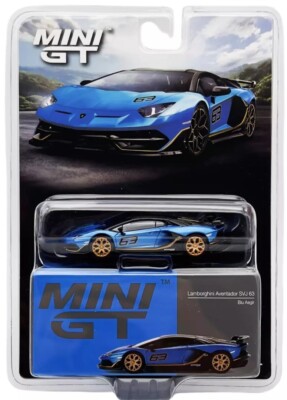 Mini GT 1:64 Lamborghini Aventador SVJ 63 Blu Aegir Diecast Model