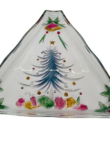 Mikasa Holiday Christmas Tree Frosted Triangle Crystal Serving Dish Tray 11 in - Picture 9 of 23
