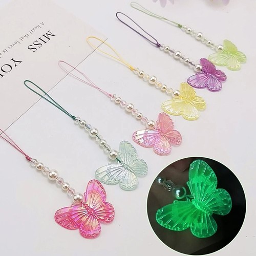 Luminous Butterfly Pendant Universal Phone Chain Strap For Mobile Phone Pearl - 第 1/17 張圖片