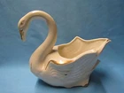 VINTAGE McCOY POTTERY WHITE GLAZED WITH GOLD TRIM SWAN PLANTER PLANTERS