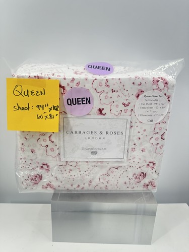 Cabbages & Roses Queen 4pc Sheet Set Pink White Floral “Penny Raspberry ...