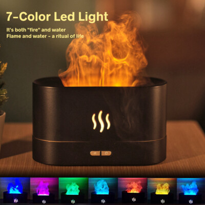 180ml USB Air Humidifier Essential Oil Aroma Diffuser 3D Flame Mist Decor USA 