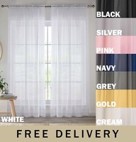 Pair of Plain Woven Voile Panels - 145cm x Various Drops - Slot Top Mesh Curtain