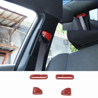 Savadi-Car 4pc Red Carbon Fiber Seat Belt Button Cover – For Dodge Charger 2011+ & Chrysler 300C, ABS Plastic