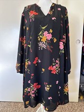 Women's Old Navy Chiffon Lined Dress Size XL Relaxed Fit Black Floral