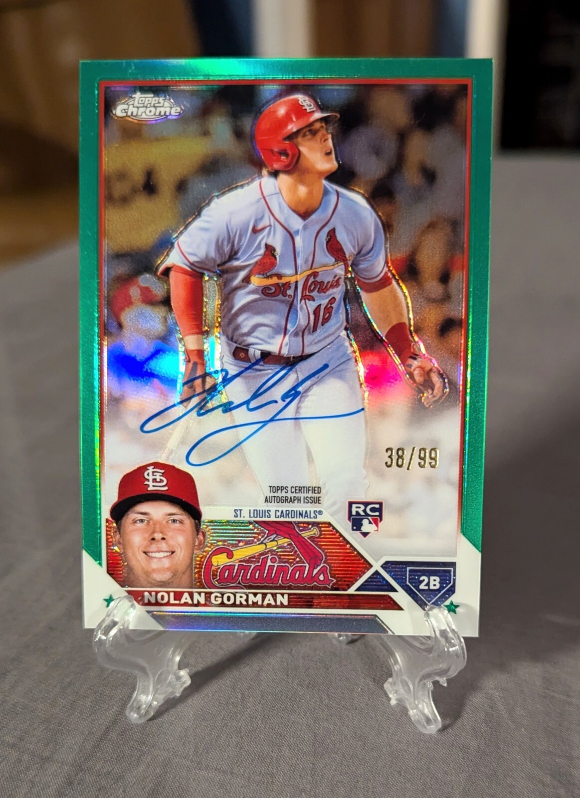 2023 Topps Chrome Nolan Gorman Green Refractor On Card Auto #RA-NGO 38/99