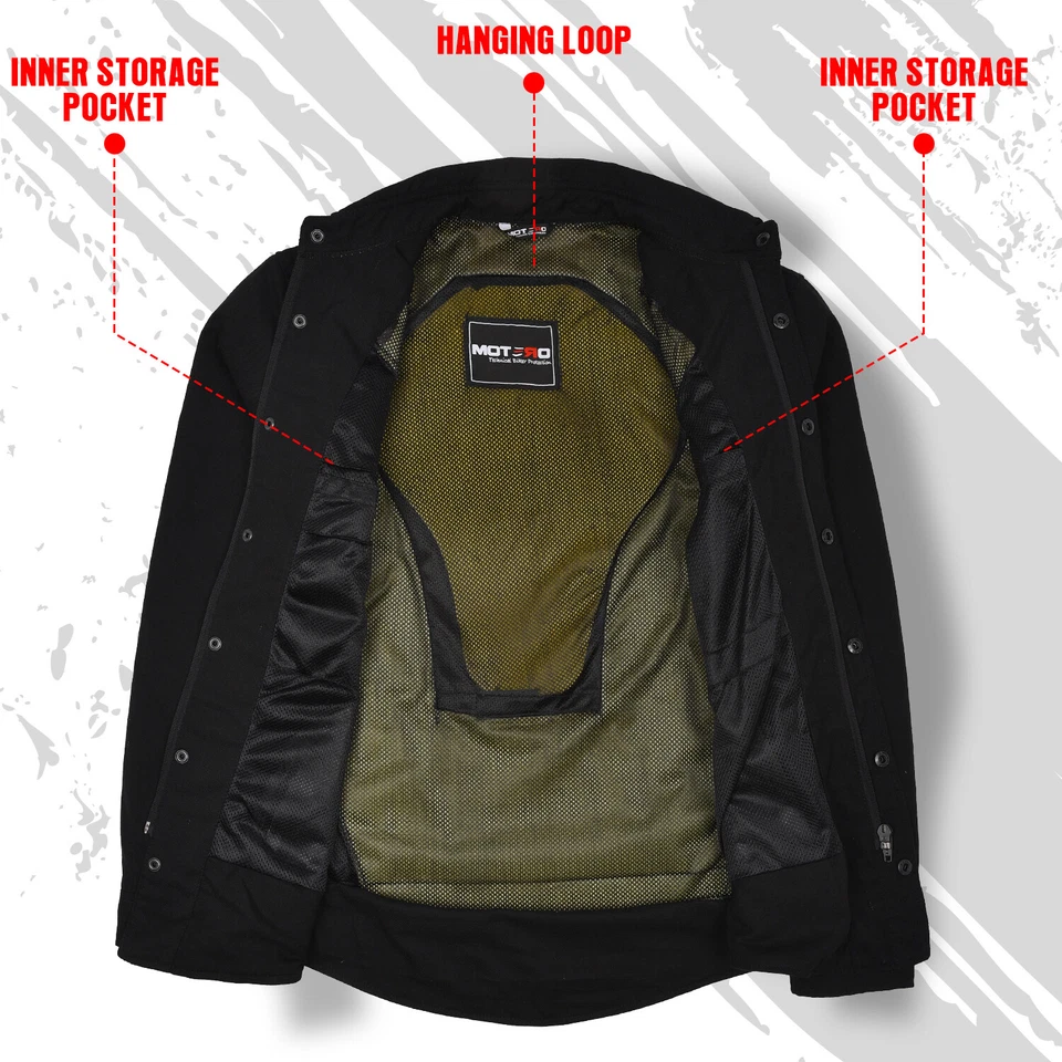 Mens MOTERO Motorcycle Motorbike Shirt Jacket ARAMID Lined CE Armour Protection - Image 3 of 4