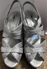 Fioni Night Strappy Silver Glittery Heels 4 3/4" High Dressy Evening 8 1/2M
