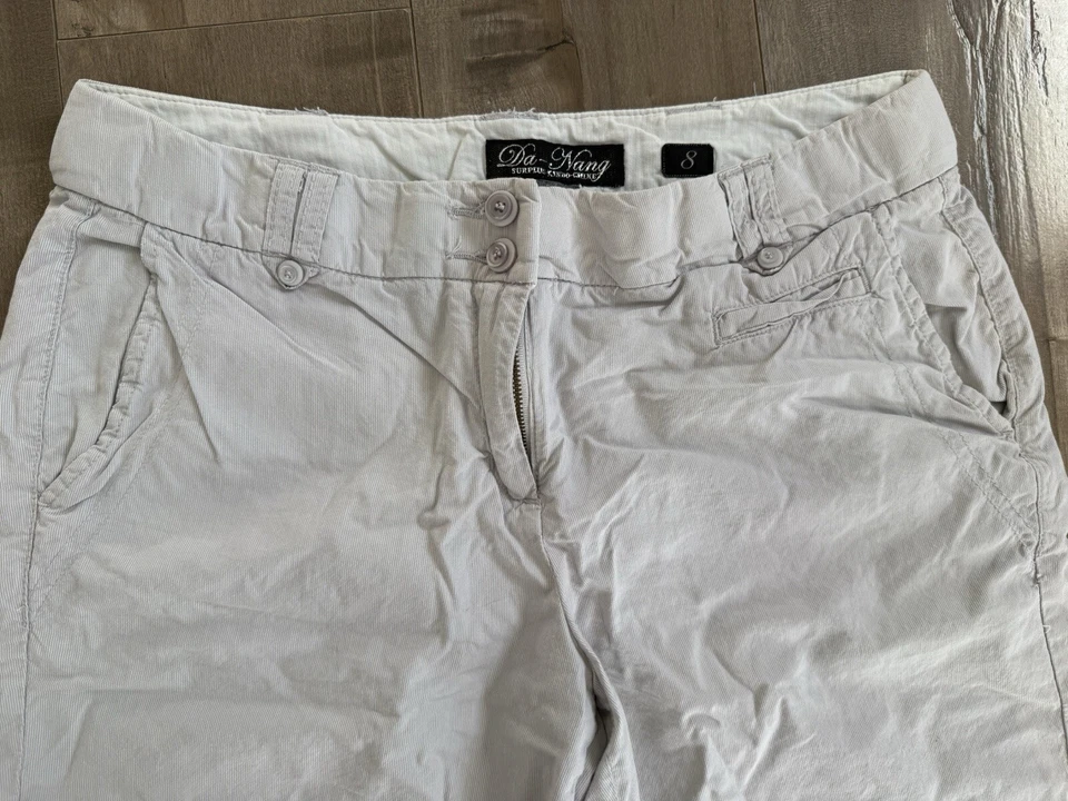 Bermudas Da-Nang mezcla seda rayas gris blanco para mujer 8 botones dobles Foto 4 de 4
