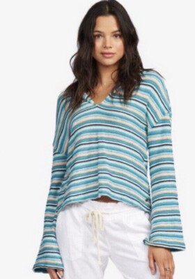 New ladies Junior girls ROXY Bon Fire Stripe hooded shirt top Size medium