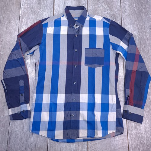 Burberry Brit Shirt Mens Medium Blue Nova Check Plaid Button Long Sleeve Top - Picture 2 of 9