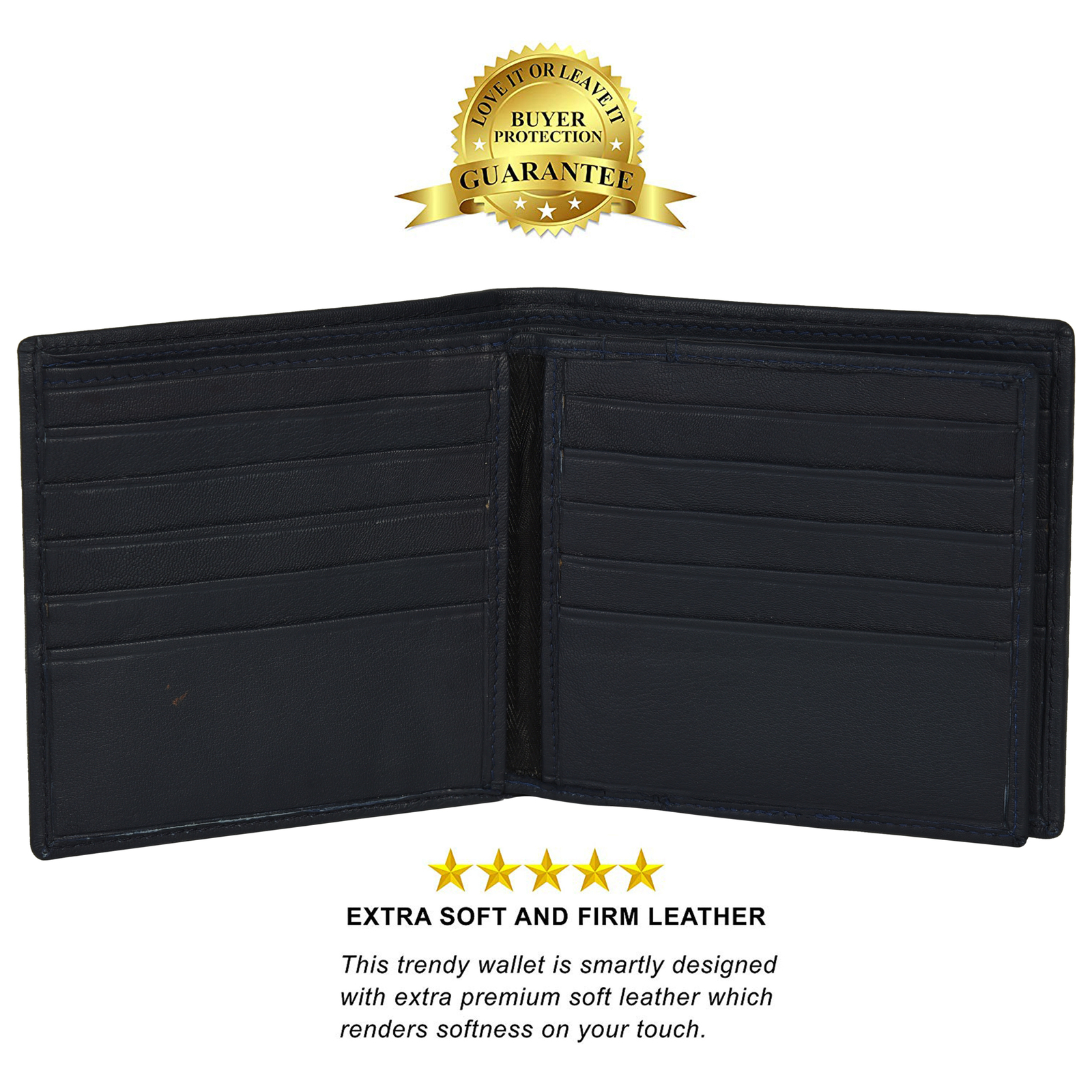 Leatherboss Genuine Leather Men Hipster RFID Protected Bifold Wallet ,Black