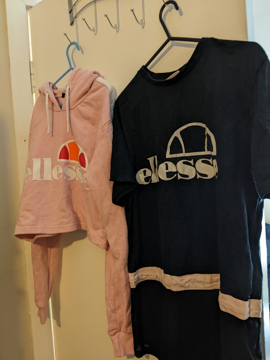 Ladies Pink & Black Ellesse  Cropped Hoodie, T-Shirt & Leggings Sweater Size 8 View 2