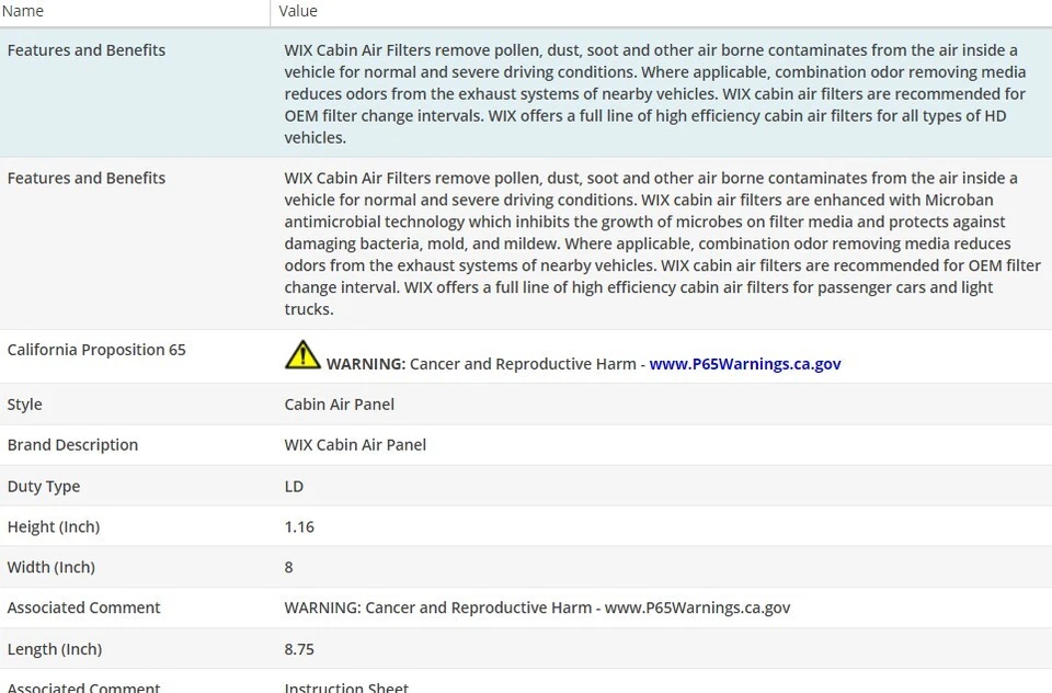 WIX Cabin Air Filter For LEXUS RC350 2015-2023 V6-3.5L - Imagem 3 de 4