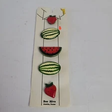 Five Vintage Ceramic Shirt Button Covers Fruit Watermelon & Strawberry