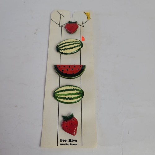 Five Vintage Ceramic Button Covers Fruit Watermellon & Strawberry Bee Hive Texas