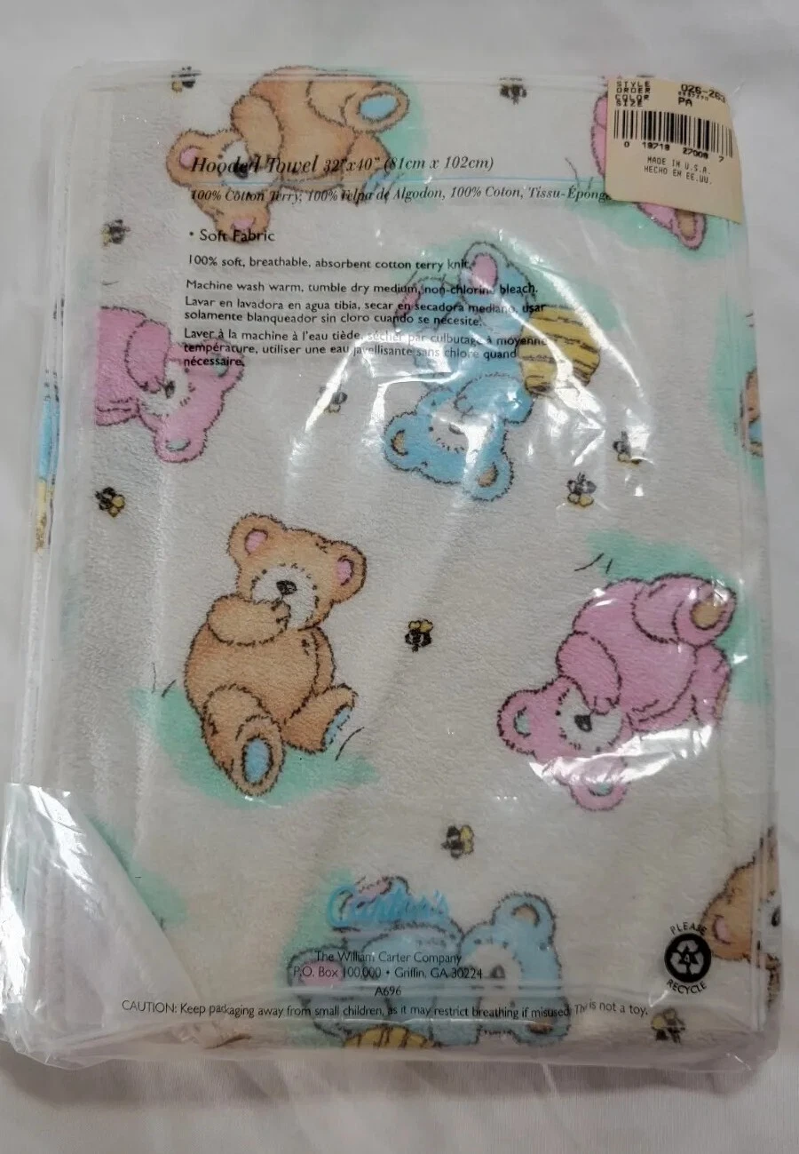 Vtg Carter's Teddy Beare Honey Bees Baby Towel Hooded 100% Cotton Made in USA