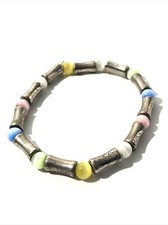 Women s Colorful Stone Glass Bead Stretch Bracelet W/ Tarnished Silver Band.