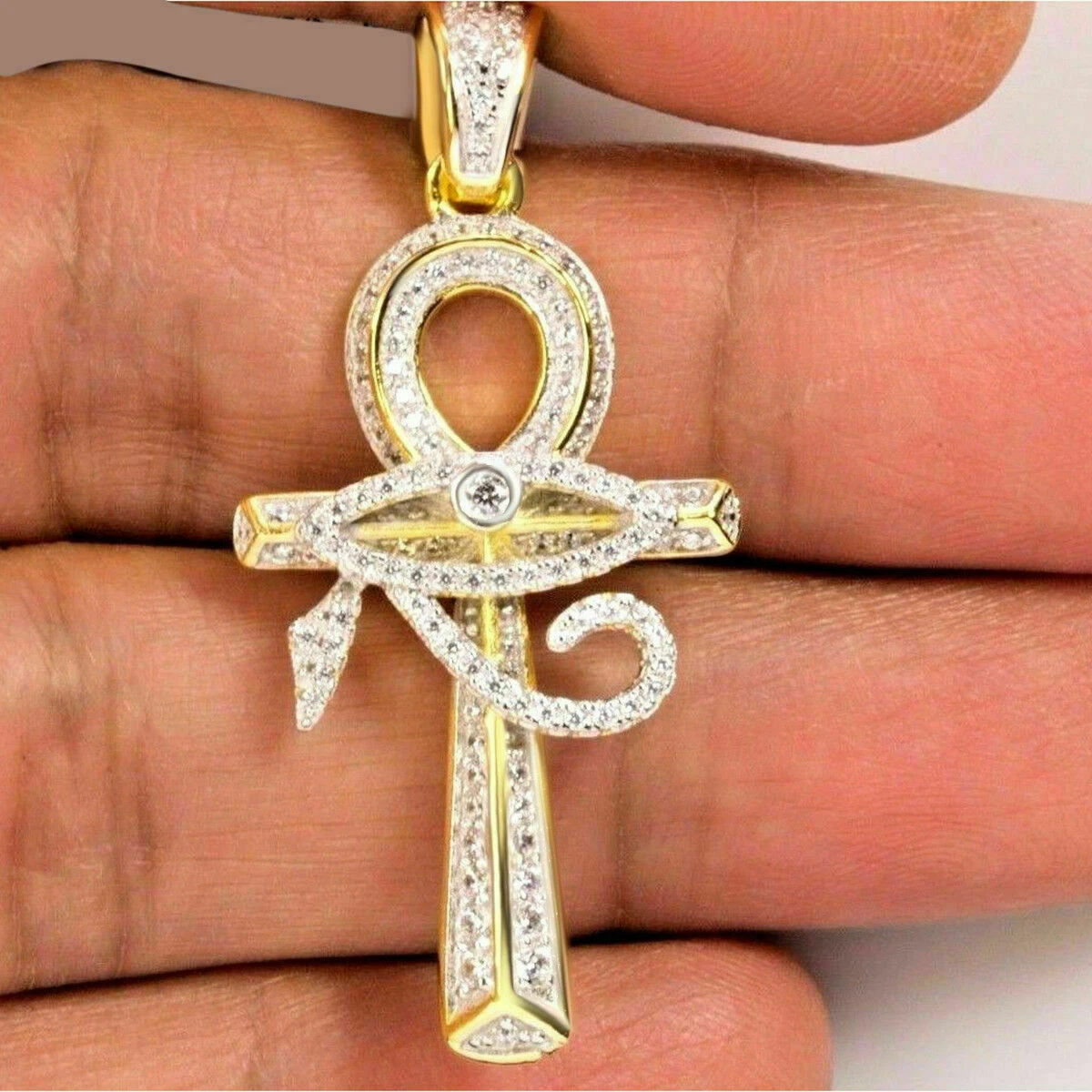 2Ct Lab Created Diamond Ankh Cross Pendant Charm 14k Yellow Gold