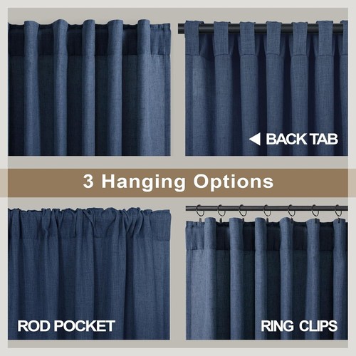 Nautical Inspired Navy Linen Curtains 52x90 - Semi-Sheer Back Tab Drapes - Picture 6 of 10