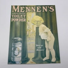Vintage 1990s Repro Embossed Mennen’s Talcum Toilet Powder Sign 16 5/8”x 13 3/8”